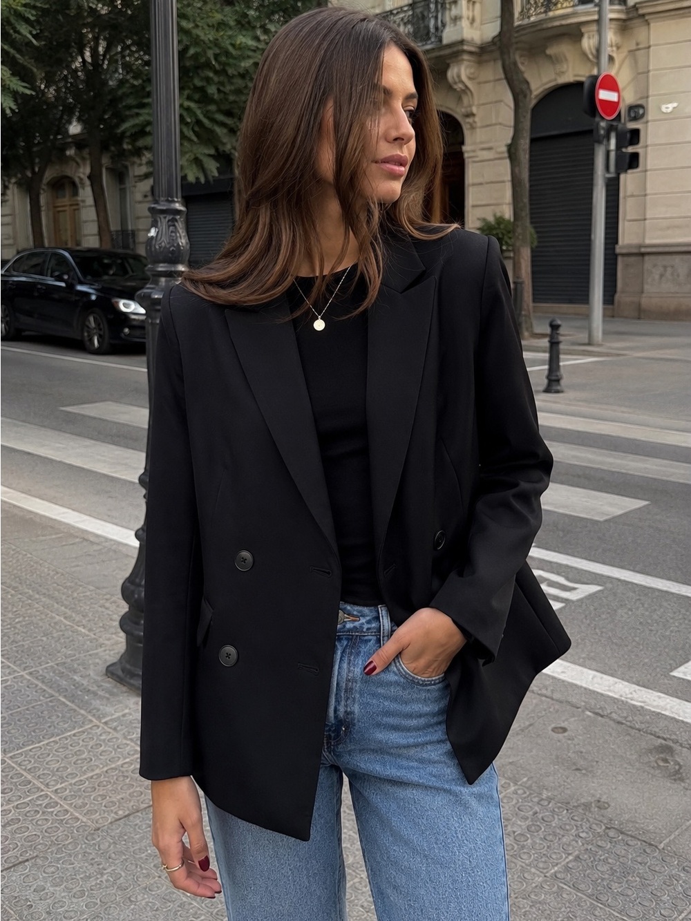 Express Black Double-Breasted Tailored Blazer Super Soft Double Knit Size S